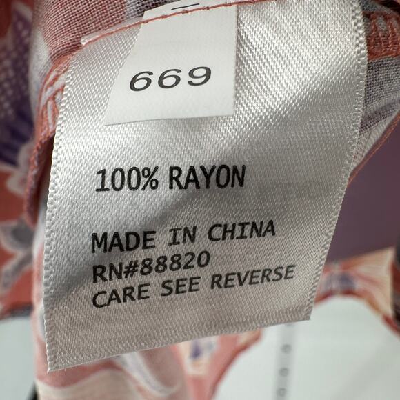 Rose & Thyme Floral Blouse WMNS M Orange Multi Flutter Sleeve V-Neck Lightweight - Picture 9 of 10